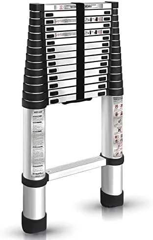 findmall 14.5FT / 4.4M Aluminum Telescopic Ladder Folding Step Inward Sliding Retraction Extension Ladder Multi-Use Non-Slip Collapsible Ladder - Image 2