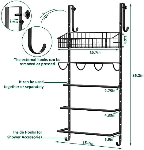 X-cosrack Adjustable Towel Racks for Bathroom Door Hanging, 5 Tiers Over The Door Towel Rack with Hooks, Bathroom Towel Holder Wall Mount for organizing Towels, Clothes(Black) - Image 3