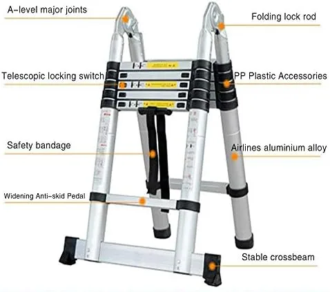 Jiahe12.5FT/3.8M Aluminum Telescoping Extension Ladder Portable Multi-Purpose Folding A-Frame Ladder with Hinges(12.5ft in Straight line and 6.25ft in A-Frame) - Image 4