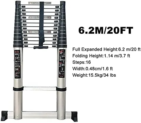 Aluminum Telescopic Extension Ladder 8m/7m/6.2m/5m/4m/3.8m/3.2m/2m/1m, Telescoping Ladders for Home Rooftop RV Attic Outdoor Indoor Use, Load 150kg (Size :6.2m/20 ft) - Image 6