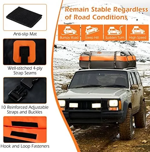 Goplus Rooftop Cargo Carrier, 21 Cubic 100% Waterproof Soft Car Roof Bag for All Vehicles with/Without Rack, Includes Anti-Slip Mat, 10 Reinforced Straps, 6 Door Hooks, Storage Bag - Image 7