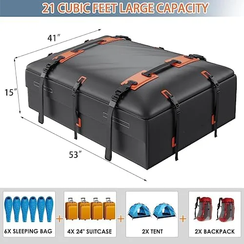 Rooftop Cargo Carrier, ADNOOM 21 Cubic Feet Car Roof Cargo Carrier for All Vehicles with/Without Racks, Waterproof Car Top Carrier with Anti-Slip Mat, 10 Reinforced Straps, 4 Door Hooks, Storage Bag - Image 8