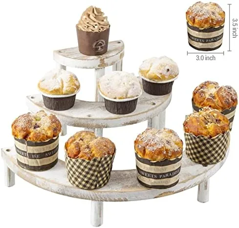 MyGift 3 Tier Cupcake Stand Whitewashed Wood Semicircle Dessert and Appetizer Display Riser, 3-Piece Set - Image 6