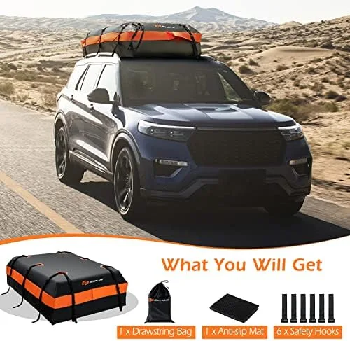 Goplus Rooftop Cargo Carrier, 21 Cubic 100% Waterproof Soft Car Roof Bag for All Vehicles with/Without Rack, Includes Anti-Slip Mat, 10 Reinforced Straps, 6 Door Hooks, Storage Bag - Image 9