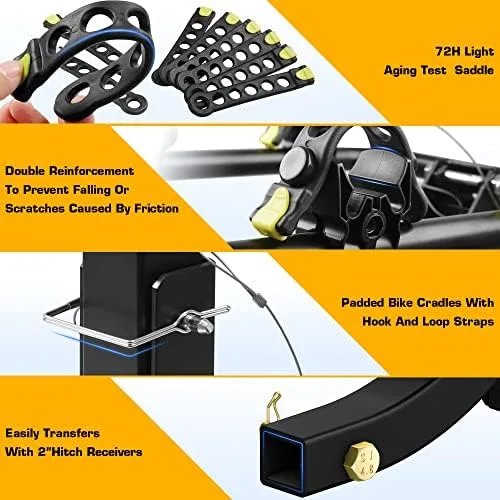 ARKSEN 4 Bike Rack, Heavy Duty Bicycle Carrier, Rear Hitch Mount with 2" Receiver, Tie Down Strap and Anti-Rattle Hitch Tightener, for Car, Truck or SUV Transport - Image 3