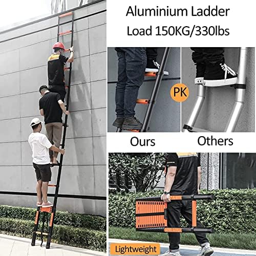 Aluminum Attic Ladders for Small Openings/Garage/RV Trailer, Home Folding Telescopic Ladder 2.6m 3.2m 3.8m 4.5m 5 Metre 6m with Hooks & Stabiliser, Load 150KG (Size : 4.7m/15.4 ft) - Image 6