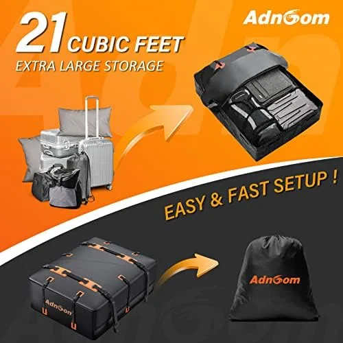 Rooftop Cargo Carrier, ADNOOM 21 Cubic Feet Car Roof Cargo Carrier for All Vehicles with/Without Racks, Waterproof Car Top Carrier with Anti-Slip Mat, 10 Reinforced Straps, 4 Door Hooks, Storage Bag - Image 4