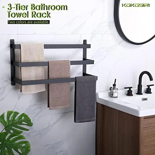 KOKOSIRI Bath Towel Bars Bathroom 3-Tiers Ladder Toilet Paper Holder Toilet Roll Holder Matte Black B5006BK-L24+B2003BK - Image 3