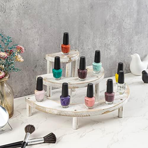 MyGift 3 Tier Cupcake Stand Whitewashed Wood Semicircle Dessert and Appetizer Display Riser, 3-Piece Set - Image 4