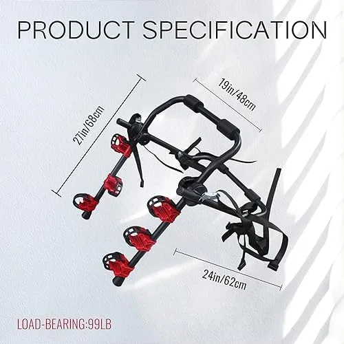 Doppy 3-Bike Trunk Mount Rack,Bike Hitch Mount Rack,Hitch Bike Rack 99 lbs Heavy Weight Capacity for Standard, Fat Tire and Electric Bike, Mount Platform Style for Cars Trucks SUVs Minivans - Image 5