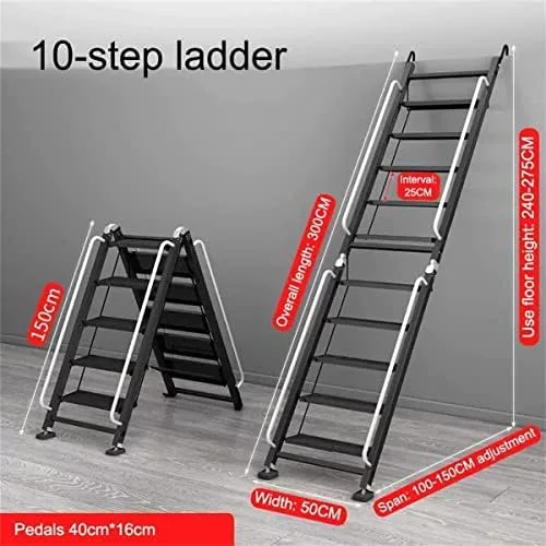 Aluminum Telescopic Extension Ladder, Black Attic Folding Stairs for Attic Retractable Attic Ladder with Armrests Collapsible Ladders for Home 330LB,2.6 to 2.8m - Image 8