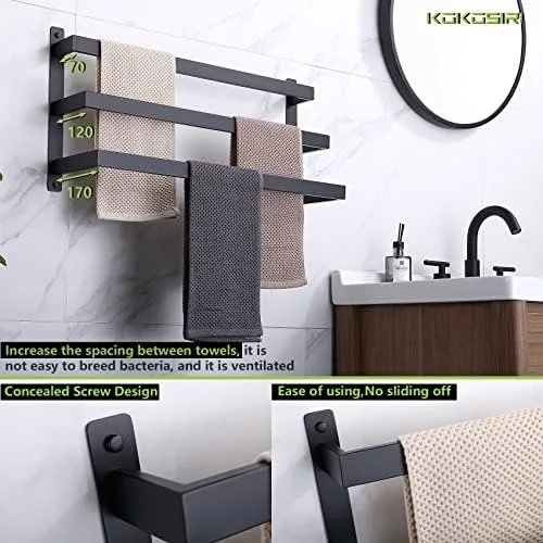 KOKOSIRI Bath Towel Bars Bathroom 3-Tiers Ladder Toilet Paper Holder Toilet Roll Holder Matte Black B5006BK-L24+B2003BK - Image 5