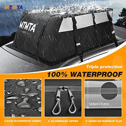 MTMTA Luggage Carrier for Car Rooftop, 100% Waterproof Snowproof 23 Cubic Feet Rooftop Cargo Carrier, for All Cars with/Without Rack + Anti-Slip Mat, 6 Door Hooks, Storage Bag, Luggage Lock - Image 4