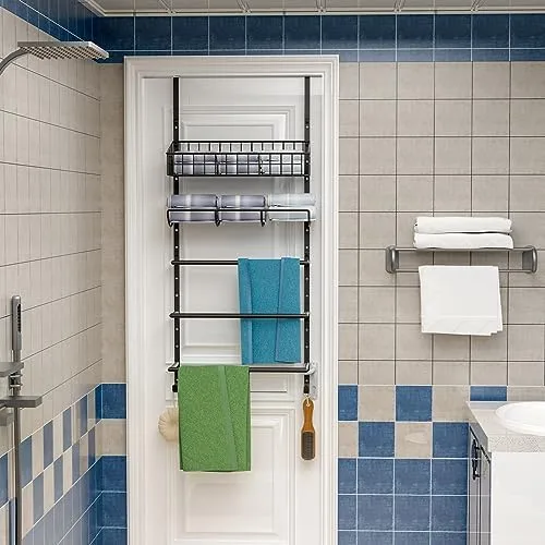 X-cosrack Adjustable Towel Racks for Bathroom Door Hanging, 5 Tiers Over The Door Towel Rack with Hooks, Bathroom Towel Holder Wall Mount for organizing Towels, Clothes(Black) - Image 8