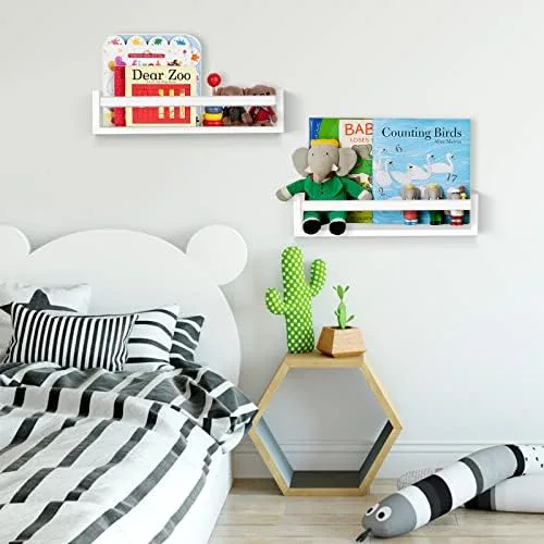 birola Floating Nursery Book Shelves for Wall Set of 2, Classic White Wall Bookshelf for Kids Room,Book Shelf for Kids Rooms Bedroom Bathroom (16.5 inches Set of 2 White) - Image 4