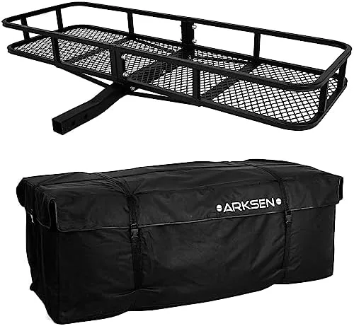 ARKSEN 60 x 24 Inch Angled Cargo Rack Carrier with Waterproof Cargo Bag 500 Lbs Heavy Duty Capacity Tow Hitch, Luggage Storage Basket for Camping or Traveling, SUV, Pickup Truck or Car - Image 2