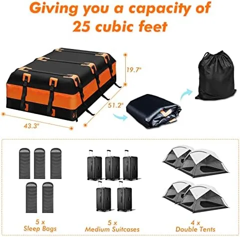 CarQiWireless Rooftop Cargo Bag Car Rooftop Cargo Carrier for Top of Vehicle Roof Cargo Carrier Bag Roof Rack Waterproof for All Vehicle with/Without Racks Includes Anti-Slip Mat (25 Cubic Feet) - Image 4
