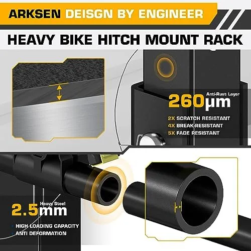 ARKSEN 4 Bike Rack, Heavy Duty Bicycle Carrier, Rear Hitch Mount with 2" Receiver, Tie Down Strap and Anti-Rattle Hitch Tightener, for Car, Truck or SUV Transport - Image 4