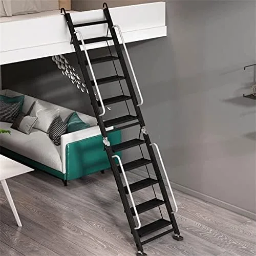 Aluminum Telescopic Extension Ladder, Black Attic Folding Stairs for Attic Retractable Attic Ladder with Armrests Collapsible Ladders for Home 330LB,2.6 to 2.8m - Image 2