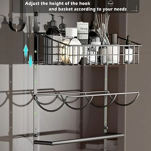 X-cosrack Adjustable Towel Racks for Bathroom Door Hanging, 5 Tiers Over The Door Towel Rack with Hooks, Bathroom Towel Holder Wall Mount for organizing Towels, Clothes(Black) - Image 4