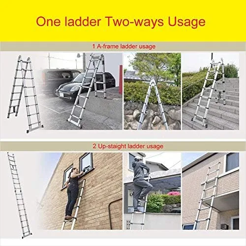 Jiahe12.5FT/3.8M Aluminum Telescoping Extension Ladder Portable Multi-Purpose Folding A-Frame Ladder with Hinges(12.5ft in Straight line and 6.25ft in A-Frame) - Image 3