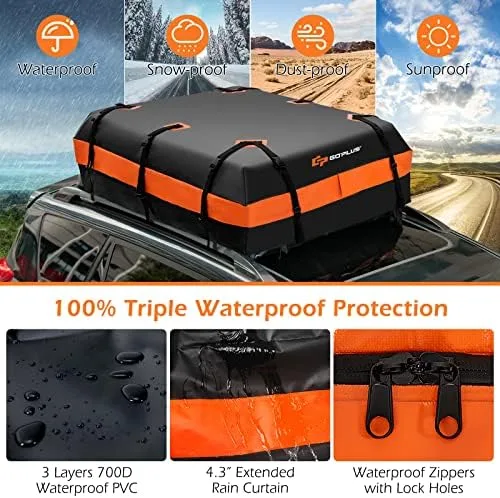 Goplus Rooftop Cargo Carrier, 21 Cubic 100% Waterproof Soft Car Roof Bag for All Vehicles with/Without Rack, Includes Anti-Slip Mat, 10 Reinforced Straps, 6 Door Hooks, Storage Bag - Image 4