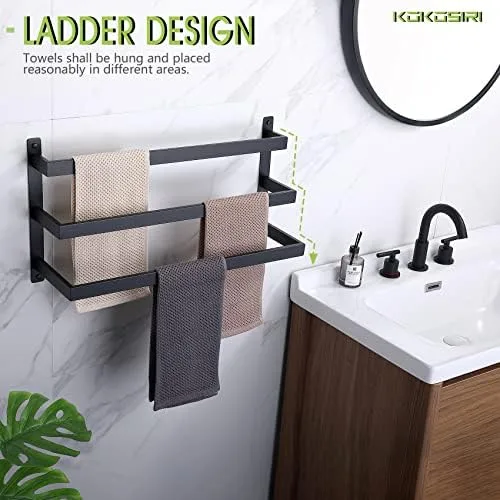 KOKOSIRI Bath Towel Bars Bathroom 3-Tiers Ladder Toilet Paper Holder Toilet Roll Holder Matte Black B5006BK-L24+B2003BK - Image 4
