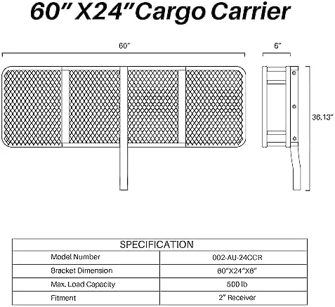 ARKSEN 60 x 24 Inch Angled Cargo Rack Carrier with Waterproof Cargo Bag 500 Lbs Heavy Duty Capacity Tow Hitch, Luggage Storage Basket for Camping or Traveling, SUV, Pickup Truck or Car - Image 8