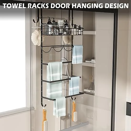 X-cosrack Adjustable Towel Racks for Bathroom Door Hanging, 5 Tiers Over The Door Towel Rack with Hooks, Bathroom Towel Holder Wall Mount for organizing Towels, Clothes(Black) - Image 9