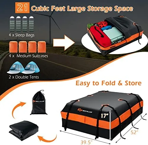 Goplus Rooftop Cargo Carrier, 21 Cubic 100% Waterproof Soft Car Roof Bag for All Vehicles with/Without Rack, Includes Anti-Slip Mat, 10 Reinforced Straps, 6 Door Hooks, Storage Bag - Image 5