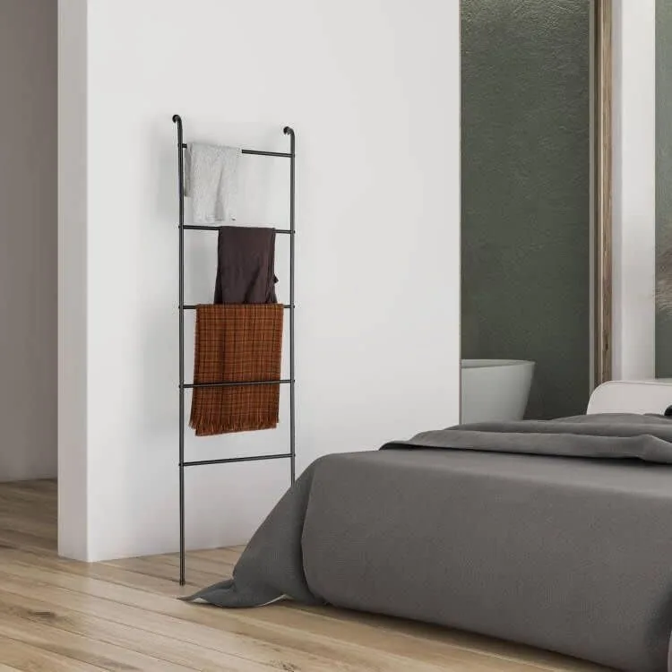 Towel Blanket Ladder Black Metal Blanket Ladder Holder Industrial 5 Tier Wall Leaning Ladder Rack for Bathroom Living Room Laundry Room (Matte Black) - Image 8