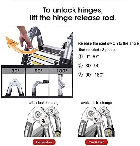 Jiahe12.5FT/3.8M Aluminum Telescoping Extension Ladder Portable Multi-Purpose Folding A-Frame Ladder with Hinges(12.5ft in Straight line and 6.25ft in A-Frame) - Image 5