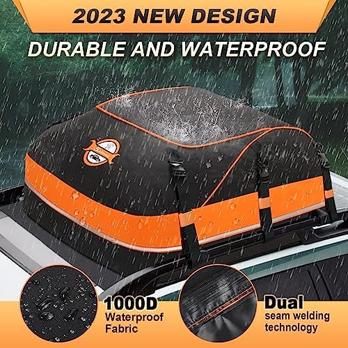 Rooftop Cargo Carrier & Car Roof Bag – Waterproof 20 Cubic Feet Heavy Duty Roof Bag, Anti-Tear 1000D PVC Rooftop Car Bag - Fits Cars with/Without Rack - Image 3