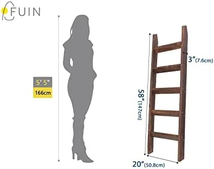 FUIN 5ft (58") Wood Blanket Ladder Living Room Decorative Wall Leaning Farmhouse Quilt Display Holder Rustic Wooden Towel Rack for Bathroom, Brown - Image 4