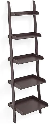 Ballucci 5-Tier Ladder Shelf, Modern 67" Tall Wood Leaning Shelf Organizer for Living Room, Bathroom, Office, Bedroom - Espresso - Image 2