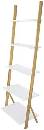 ViBelle 5-Tier Elegant Ladder Shelf Bamboo Storage Rack Shelves Wall Leaning Shelf Unit - Great for Home Office Storage, Living Room, Indoor and Outdoor Display Rack (White) - Image 4