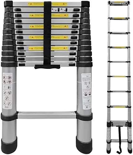 Nassboards, Telescoping Ladder - Lightweight Aluminum Metal - Telescopic, Compact, Multi Purpose, Adjustable Steps, Extendable & Collapsible for Cleaning Gutters, Decorating, Painting Walls (8.5 ft) - Image 2