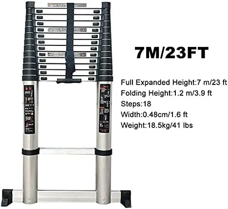 Aluminum Telescopic Extension Ladder 8m/7m/6.2m/5m/4m/3.8m/3.2m/2m/1m, Telescoping Ladders for Home Rooftop RV Attic Outdoor Indoor Use, Load 150kg (Size :7m/23 ft) - Image 6