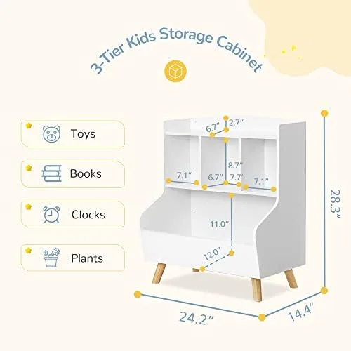 Curipeer Kids Bookshelf and Toy Storage, 3-Tier Wooden Open Bookcase, Baby Book and Toy Storage Display Organizer with Spacious Top Shelf, for Children, Friends, Family, White - Image 3