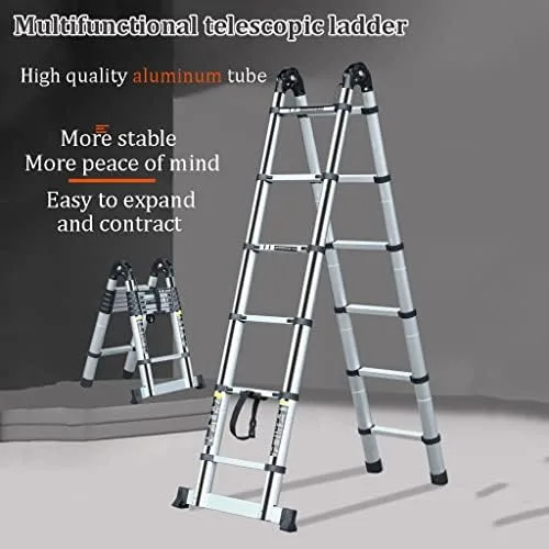 Compact Telescoping Ladder A-Frame Extension Ladder Aluminum Folding Ladder 12FT/3.6M Portable for Indoor Outdoor Work,150KG/330LB Capacity Thickened - Image 6