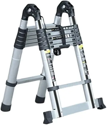 Compact Telescoping Ladder A-Frame Extension Ladder Aluminum Folding Ladder 12FT/3.6M Portable for Indoor Outdoor Work,150KG/330LB Capacity Thickened - Image 2