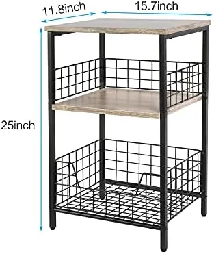 X-cosrack End Table,Industrial Retro Side Table Nightstand Storage Shelf for Living Room Bedroom Kitchen Family and Office,Stable Wood and Metal Frame, Patent Pending(Greige & Black) - Image 4