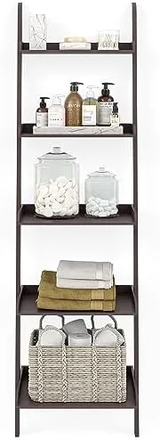 Ballucci 5-Tier Ladder Shelf, Modern 67" Tall Wood Leaning Shelf Organizer for Living Room, Bathroom, Office, Bedroom - Espresso - Image 5