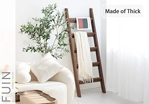 FUIN 5ft (58") Wood Blanket Ladder Living Room Decorative Wall Leaning Farmhouse Quilt Display Holder Rustic Wooden Towel Rack for Bathroom, Brown - Image 5