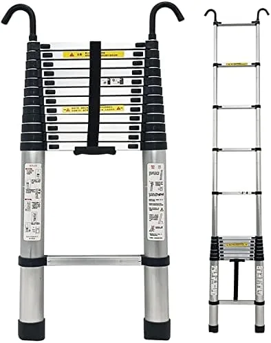 BALAMI Heavy Duty Telescopic Ladder 2.6m/ 3.8m/ 5m/ 6.2m Tall Aluminum Folding Telescoping Ladder with Hooks for Home Roof Top Tent RV Attic Outdoor Use Interesting Life (4.6m/15ft Convenient (Size : - Image 7
