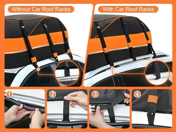 Sailnovo Car Rooftop Cargo Carrier Bag 20 Cubic Feet Waterproof for All Cars with or Without Luggage Rack, Includes Anti-Slip Mat, 10 Reinforced Straps, 6 Door Hooks, Storage Bag - Image 7