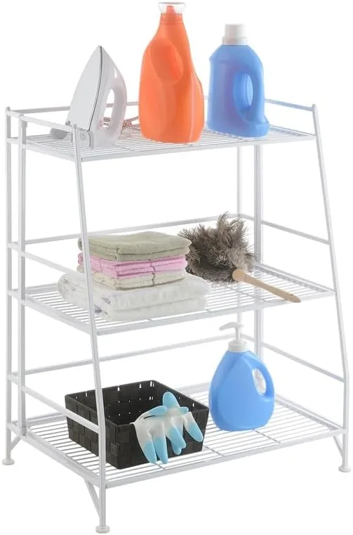 Convenience Concepts Xtra Storage Three-Tier Ladder Folding White Metal Shelf - Image 4