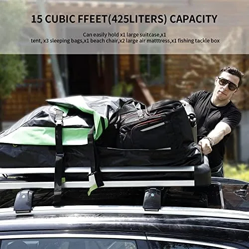 Rooftop Cargo Carrier, Vehicle Cargo Carrier, Premium Rooftop Cargo Bag, 21 Cubic feet Car Top Carrier for All Cars with/Without Rack, 100% Rainproof, Dustproof, and Snow Protection (Green) - Image 5