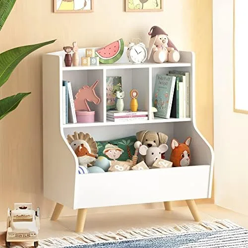 Curipeer Kids Bookshelf and Toy Storage, 3-Tier Wooden Open Bookcase, Baby Book and Toy Storage Display Organizer with Spacious Top Shelf, for Children, Friends, Family, White - Image 2
