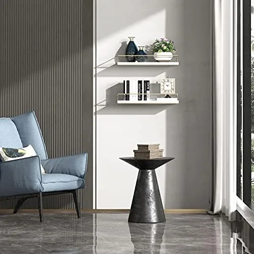 Shario White Floating Shelves - Set of 2, Wall Mounted Hanging Shelves with Golden Towel Rack, Decorative Storage Shelves for Bathroom, Kitchen, Living Room & Bedroom (White) - Image 6